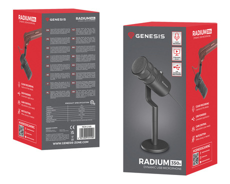 GENESIS RADIUM 350D profesionalni mikrofon, namizni / studijski, 192kHz, POP filter, gumbi za upravljanje, gumb MUTE, USB Type-C, PC / Mac OS, črn