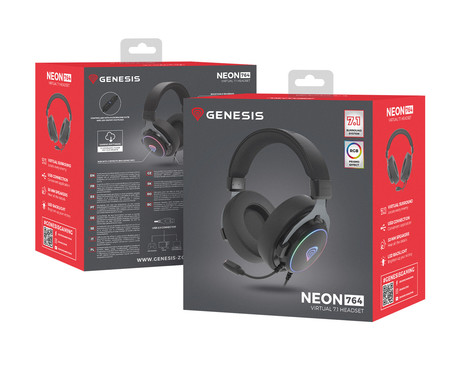GENESIS NEON 764 naglavne slušalke, gaming / pisarniške, 7.1 STEREO VIRTUAL zvok, mikrofon, RGB LED osvetlitev, nadzor glasnosti, gumbi za upravljanje, programska oprema, črne (Onyx Black)