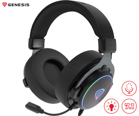 GENESIS NEON 764 naglavne slušalke, gaming / pisarniške, 7.1 STEREO VIRTUAL zvok, mikrofon, RGB LED osvetlitev, nadzor glasnosti, gumbi za upravljanje, programska oprema, črne (Onyx Black)