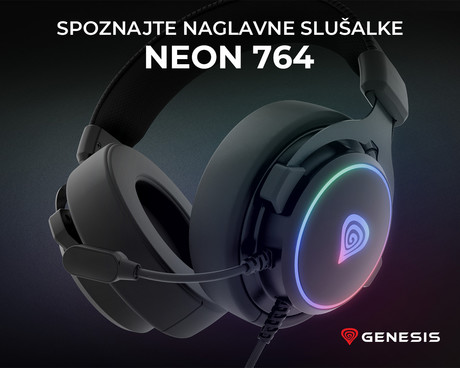 GENESIS NEON 764 naglavne slušalke, gaming / pisarniške, 7.1 STEREO VIRTUAL zvok, mikrofon, RGB LED osvetlitev, nadzor glasnosti, gumbi za upravljanje, programska oprema, črne (Onyx Black)