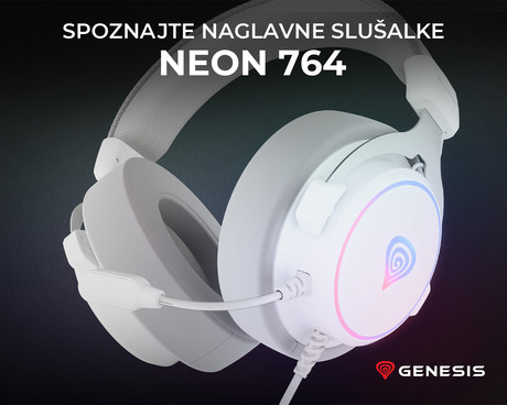 GENESIS NEON 764 naglavne slušalke, gaming / pisarniške, 7.1 STEREO VIRTUAL zvok, mikrofon, RGB LED osvetlitev, nadzor glasnosti, gumbi za upravljanje, programska oprema, bele (Howlite White)