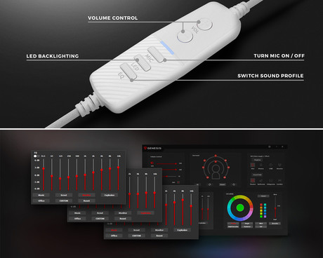 GENESIS NEON 764 naglavne slušalke, gaming / pisarniške, 7.1 STEREO VIRTUAL zvok, mikrofon, RGB LED osvetlitev, nadzor glasnosti, gumbi za upravljanje, programska oprema, bele (Howlite White)