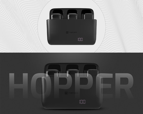 Natec HOPPER 2x brezžični mikrofon, mini, lavalier, polnilna baterija, 2.4GHz sprejemnik, doseg do 30m, tehnologija ENC, CLIP-ON montaža, +polnilna postaja, USB Type-C, črn