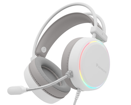 GENESIS NEON 613 G2 naglavne slušalke, gaming / pisarniške, 2.0 STEREO zvok, mikrofon, RGB LED osvetlitev, nadzor glasnosti, gumbi za upravljanje, bele (Howlite White)