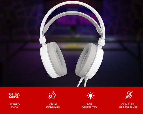 GENESIS NEON 613 G2 naglavne slušalke, gaming / pisarniške, 2.0 STEREO zvok, mikrofon, RGB LED osvetlitev, nadzor glasnosti, gumbi za upravljanje, bele (Howlite White)