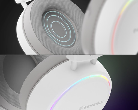 GENESIS NEON 613 G2 naglavne slušalke, gaming / pisarniške, 2.0 STEREO zvok, mikrofon, RGB LED osvetlitev, nadzor glasnosti, gumbi za upravljanje, bele (Howlite White)