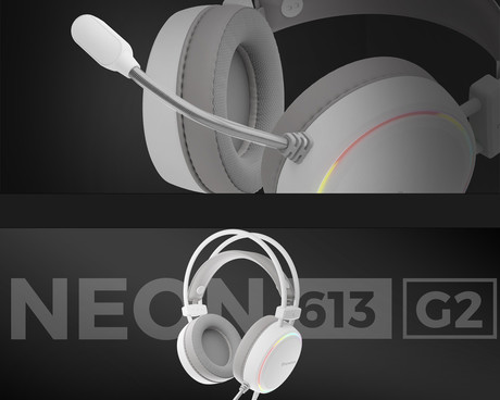 GENESIS NEON 613 G2 naglavne slušalke, gaming / pisarniške, 2.0 STEREO zvok, mikrofon, RGB LED osvetlitev, nadzor glasnosti, gumbi za upravljanje, bele (Howlite White)