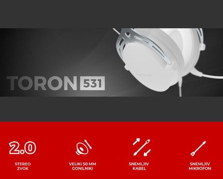 GENESIS TORON 531 naglavne slušalke, gaming / pisarniške, 2.0 STEREO zvok, snemljiv mikrofon / kabel, ultra lahka teža, univerzalna povezljivost, +dodatne ušesne blazinice, bele (Howlite White)