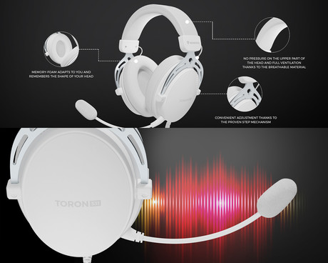 GENESIS TORON 531 naglavne slušalke, gaming / pisarniške, 2.0 STEREO zvok, snemljiv mikrofon / kabel, ultra lahka teža, univerzalna povezljivost, +dodatne ušesne blazinice, bele (Howlite White)