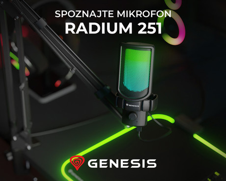 GENESIS RADIUM 251 profesionalni mikrofon, namizni / studijski, 192kHz, POP filter, gumb MUTE / GAIN, jack 3.5mm, USB Type-C, PC, RGB LED osvetlitev, črn
