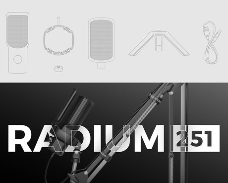 GENESIS RADIUM 251 profesionalni mikrofon, namizni / studijski, 192kHz, POP filter, gumb MUTE / GAIN, jack 3.5mm, USB Type-C, PC, RGB LED osvetlitev, črn