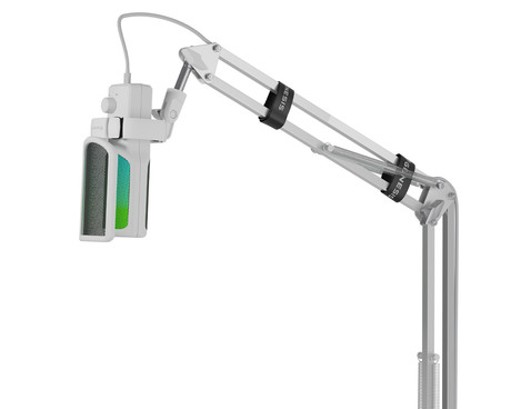 GENESIS RADIUM 251 profesionalni mikrofon, namizni / studijski, 192kHz, POP filter, gumb MUTE / GAIN, jack 3.5mm, USB Type-C, PC, RGB LED osvetlitev, bel