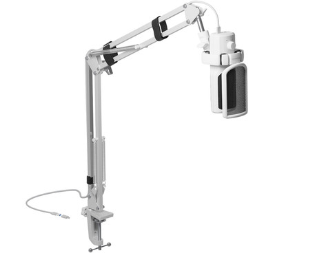 GENESIS RADIUM 251 profesionalni mikrofon, namizni / studijski, 192kHz, POP filter, gumb MUTE / GAIN, jack 3.5mm, USB Type-C, PC, RGB LED osvetlitev, bel