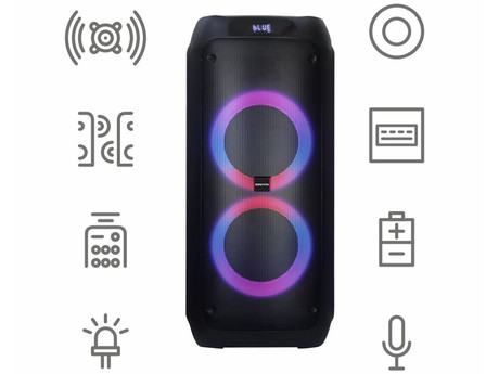 MANTA SPK0802B120 ATTIS prenosni KARAOKE zvočnik, Bluetooth 5.3, FM Radio, 120W, TWS, Equalizer, polnilna baterija, RGB LED osvetlitev, USB / microSD / AUX / MIC-in, +mikrofon, +daljinec, črn