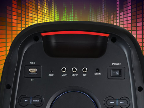 MANTA SPK0802B120 ATTIS prenosni KARAOKE zvočnik, Bluetooth 5.3, FM Radio, 120W, TWS, Equalizer, polnilna baterija, RGB LED osvetlitev, USB / microSD / AUX / MIC-in, +mikrofon, +daljinec, črn