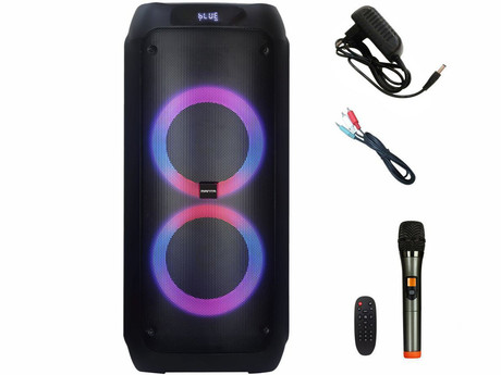 MANTA SPK0802B120 ATTIS prenosni KARAOKE zvočnik, Bluetooth 5.3, FM Radio, 120W, TWS, Equalizer, polnilna baterija, RGB LED osvetlitev, USB / microSD / AUX / MIC-in, +mikrofon, +daljinec, črn