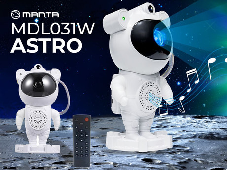 MANTA MDL031W ASTRO projektor z zvočnikom, 2v1, zvezdno nebo, 9 načinov projekcije, Bluetooth, časovnik, 360° vrtenje, +daljinec, bel