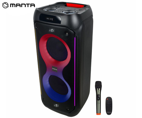 MANTA SPK0805B140 PALLAS prenosni KARAOKE zvočnik, Bluetooth, 140W, TWS, Equalizer, polnilna baterija, RGB LED osvetlitev, USB / microSD / AUX / MIC-in, +mikrofon, +daljinec, črn