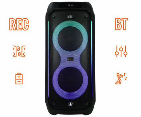 MANTA SPK0805B140 PALLAS prenosni KARAOKE zvočnik, Bluetooth, 140W, TWS, Equalizer, polnilna baterija, RGB LED osvetlitev, USB / microSD / AUX / MIC-in, +mikrofon, +daljinec, črn