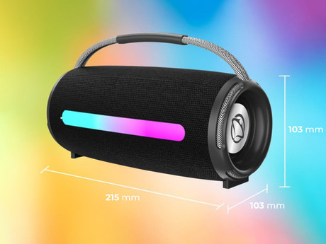 MANTA SPK140GO prenosni zvočnik, Bluetooth 5.3, FM Radio, 20W, TWS, polnilna baterija, RGB LED osvetlitev, USB / AUX / microSD, ročaj, črn (Eclipse Black)