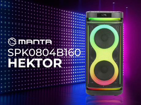 MANTA SPK0804B160 HEKTOR prenosni KARAOKE zvočnik, Bluetooth, 160W, TWS, Equalizer, polnilna baterija, RGB LED osvetlitev, USB / microSD / AUX / MIC-in, +mikrofon, +daljinec, črn