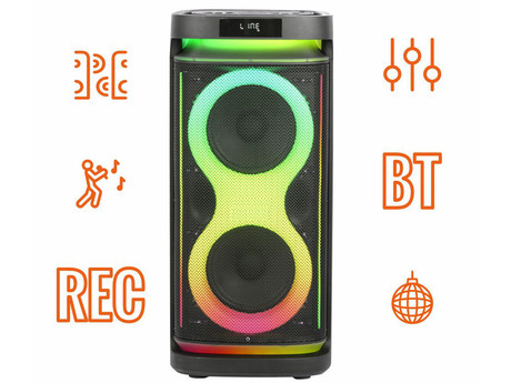 MANTA SPK0804B160 HEKTOR prenosni KARAOKE zvočnik, Bluetooth, 160W, TWS, Equalizer, polnilna baterija, RGB LED osvetlitev, USB / microSD / AUX / MIC-in, +mikrofon, +daljinec, črn