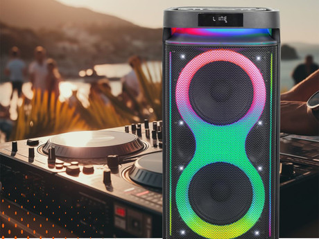 MANTA SPK0804B160 HEKTOR prenosni KARAOKE zvočnik, Bluetooth, 160W, TWS, Equalizer, polnilna baterija, RGB LED osvetlitev, USB / microSD / AUX / MIC-in, +mikrofon, +daljinec, črn