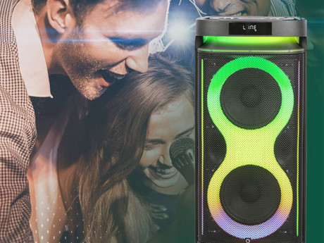 MANTA SPK0804B160 HEKTOR prenosni KARAOKE zvočnik, Bluetooth, 160W, TWS, Equalizer, polnilna baterija, RGB LED osvetlitev, USB / microSD / AUX / MIC-in, +mikrofon, +daljinec, črn