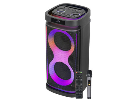 MANTA SPK0804B160 HEKTOR prenosni KARAOKE zvočnik, Bluetooth, 160W, TWS, Equalizer, polnilna baterija, RGB LED osvetlitev, USB / microSD / AUX / MIC-in, +mikrofon, +daljinec, črn