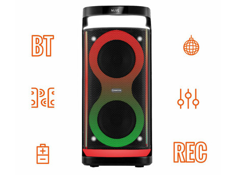 MANTA SPK0601B100 ARGOS prenosni KARAOKE zvočnik, Bluetooth, 100W, TWS, Equalizer, polnilna baterija, RGB LED osvetlitev, USB / microSD / AUX / MIC-in, +mikrofon, +daljinec, črn