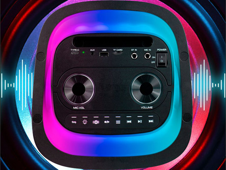 MANTA SPK0601B100 ARGOS prenosni KARAOKE zvočnik, Bluetooth, 100W, TWS, Equalizer, polnilna baterija, RGB LED osvetlitev, USB / microSD / AUX / MIC-in, +mikrofon, +daljinec, črn