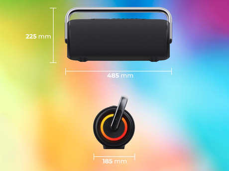 MANTA SPK530 ATLAS prenosni Boombox zvočnik, Bluetooth 5.3, 200W, TWS / Multi Link, polnilna baterija, RGB LED osvetlitev, IPX6 vodoodpornost, USB / AUX, Google Assistant / Siri, črn (Phantom Black)