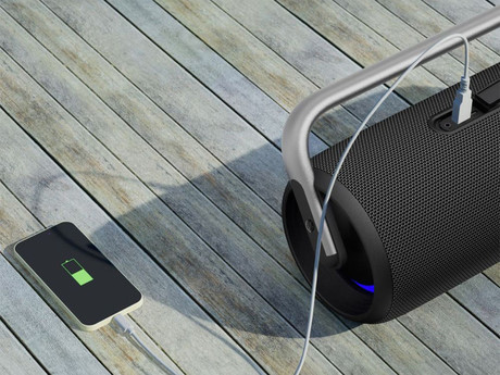MANTA SPK325 NYX prenosni Boombox zvočnik, Bluetooth 5.3, 80W, TWS, polnilna baterija, RGB LED osvetlitev, IPX4 vodoodpornost, USB / AUX, Google Assistant / Siri, črn (Phantom Black)
