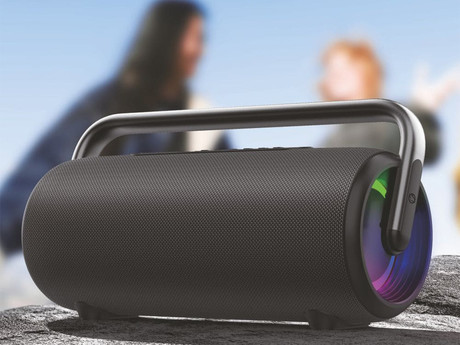 MANTA SPK325 NYX prenosni Boombox zvočnik, Bluetooth 5.3, 80W, TWS, polnilna baterija, RGB LED osvetlitev, IPX4 vodoodpornost, USB / AUX, Google Assistant / Siri, črn (Phantom Black)