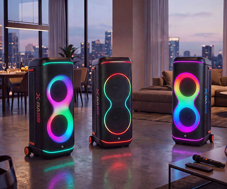 MANTA SPK806B300 ORION prenosni KARAOKE zvočnik, 300W RMS, BT 5.3, TWS, XBASS, Equalizer, polnilna baterija, DISCO RGB LED osvetlitev, USB / microSD / AUX / MIC-in, +mikrofon, +daljinec, črn