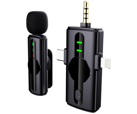 PLATINET PLMM11 brezžični mikrofon, mini, lavalier, polnilna baterija, 2.4GHz sprejemnik, doseg do 20m, Plug & Play, CLIP-ON montaža, +polnilna postaja, USB Type-C / Lightning, črn