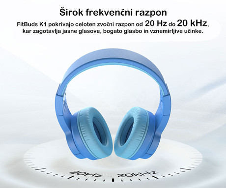 Blackview FITBUDS K1 otroške naglavne slušalke, nastavljive, zložljive, multifunkcijski gumb, klicanje, mikrofon, 2 načina BOOSTED/SAFE, 3.5mm jack, +adapter USB Type-C, roza (Rosy Pink)