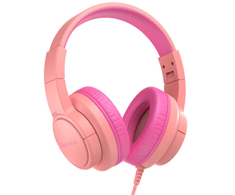Blackview FITBUDS K1 otroške naglavne slušalke, nastavljive, zložljive, multifunkcijski gumb, klicanje, mikrofon, 2 načina BOOSTED/SAFE, 3.5mm jack, +adapter USB Type-C, roza (Rosy Pink)