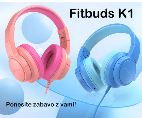 Blackview FITBUDS K1 otroške naglavne slušalke, nastavljive, zložljive, multifunkcijski gumb, klicanje, mikrofon, 2 načina BOOSTED/SAFE, 3.5mm jack, +adapter USB Type-C, roza (Rosy Pink)