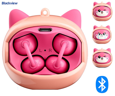 Blackview AIRBUDS K1 brezžične ušesne slušalke, otroške, Bluetooth 6.0, Ear-Clip namestitev, klicanje, mikrofon, polnilna postaja, do 22 ur, IPX4 vodoopornost, USB Type-C, roza (Blushy Pink)