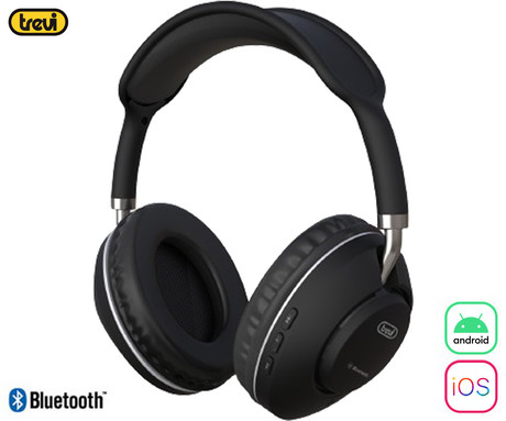 TREVI DJ 12E42 BT brezžične naglavne slušalke, Bluetooth 5.3, polnilna baterija, mikrofon, telefoniranje, gumbi za upravljanje, USB Type-C, AUX, črne