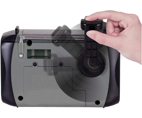 TREVI RA 7F30 BT DYNAMO radijski sprejemnik, 3v1, FM Radio, zvočnik, teleskopska antena, polnilna baterija, solarni panel, LED svetilka, retro izgled, prenosen, FM / AM / SW, USB, microSD, sivo-črn