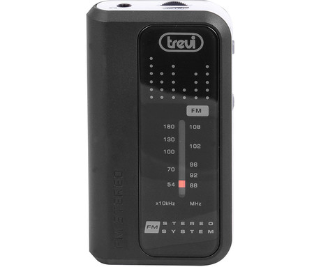 TREVI RA 738 FM mini radijski sprejemnik, FM Radio, zvočnik, prenosen, sponka za namestitev, AUX, +slušalke, črn