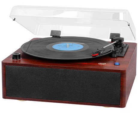 TREVI TT 1030 BT gramofon, 30W, STEREO zvočniki, 33/45/78rpm, BluetoothWIRELESS IN/OUT oddajnik, RCA izhod, leseno ohišje, rjavo-črn