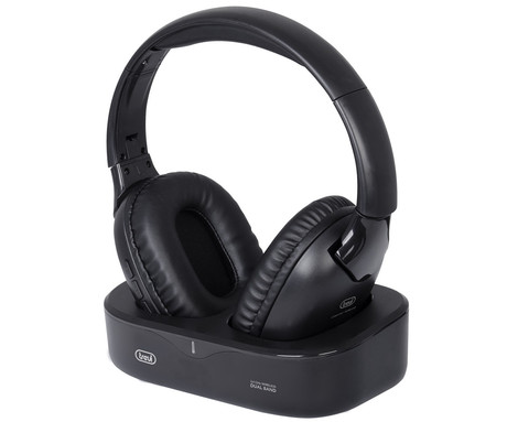 TREVI FRS 1490 RW brezžične TV naglavne slušalke, Hi-Fi priključek, 2.4GHz WIFI sprejemnik, domet 20m, polnilna baterija, polnilna postaja, samodejni izklop, 3.5mm minijack, črne