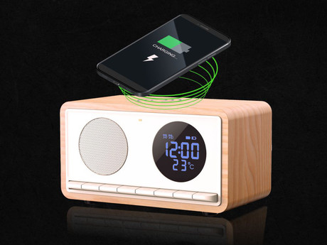 MANTA RDI912 RIMINI radijski sprejemnik / ura / budilka / brezžični polnilec, 5v1, FM Radio, Bluetooth 5.1, polnilna baterija, microSD / AUX / USB Type-C, bel (Arctic White)