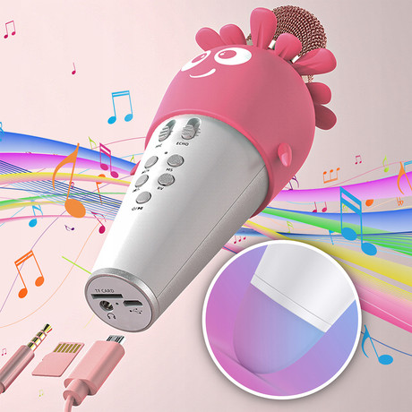 FOREVER BLOOM AMS-200 mikrofon & zvočnik, KARAOKE, Bluetooth, microSD, AUX, modulacija glasu, funkcija ECHO odmevanja, LED osvetlitev, roza (Pink)