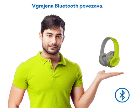 PLATINET/Freestyle FH0916GG naglavne Bluetooth slušalke + mikrofon, microSD, FM radio, AUX-in, zložljive, zeleno-sive