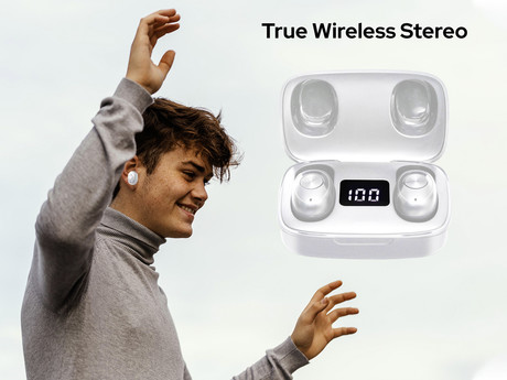 EOL - TREVI HMP 12E04 AIR mini Bluetooth 5.0 slušalke z mikrofonom, TWS, polnilna enota, touch kontrola, bele