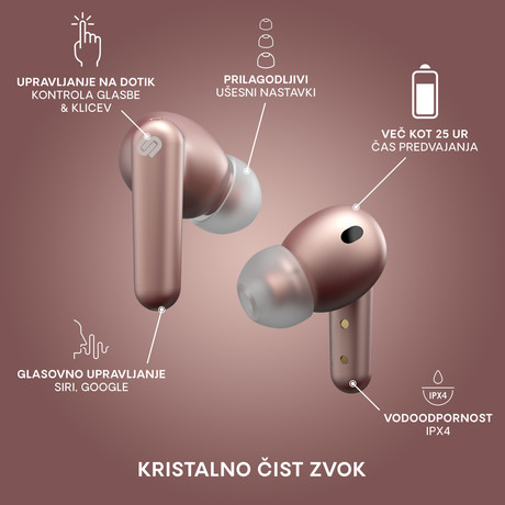 URBANISTA LONDON brezžične slušalke s polnilno postajo, Bluetooth, TWS, ANC, Rose Gold (pink)